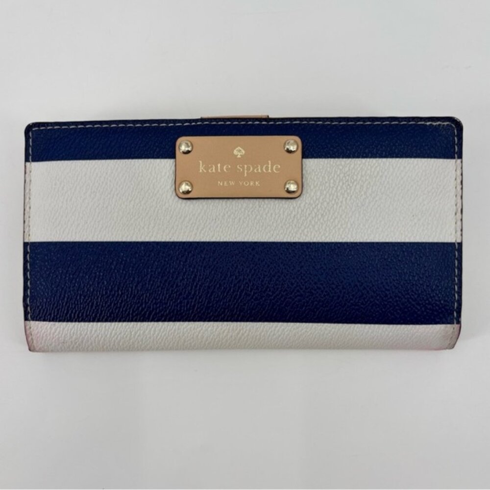 Kate Spade blue and white leather wallet with a nautical theme